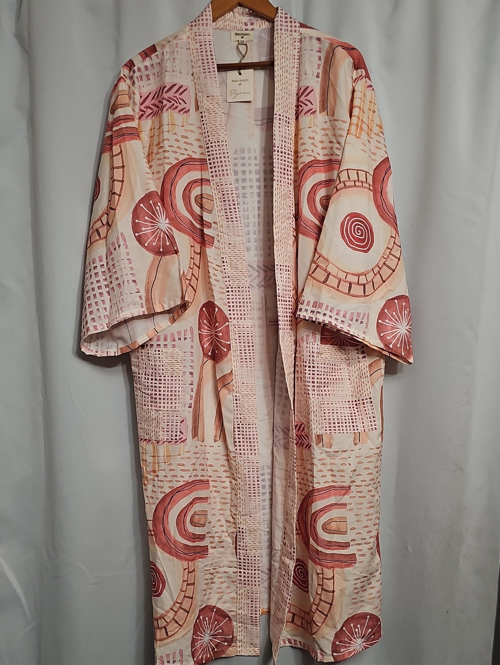 World Market Pajamas Kimono Wrap Cover Up No Tie Cream Peach Pink One Size New - Picture 3 of 10